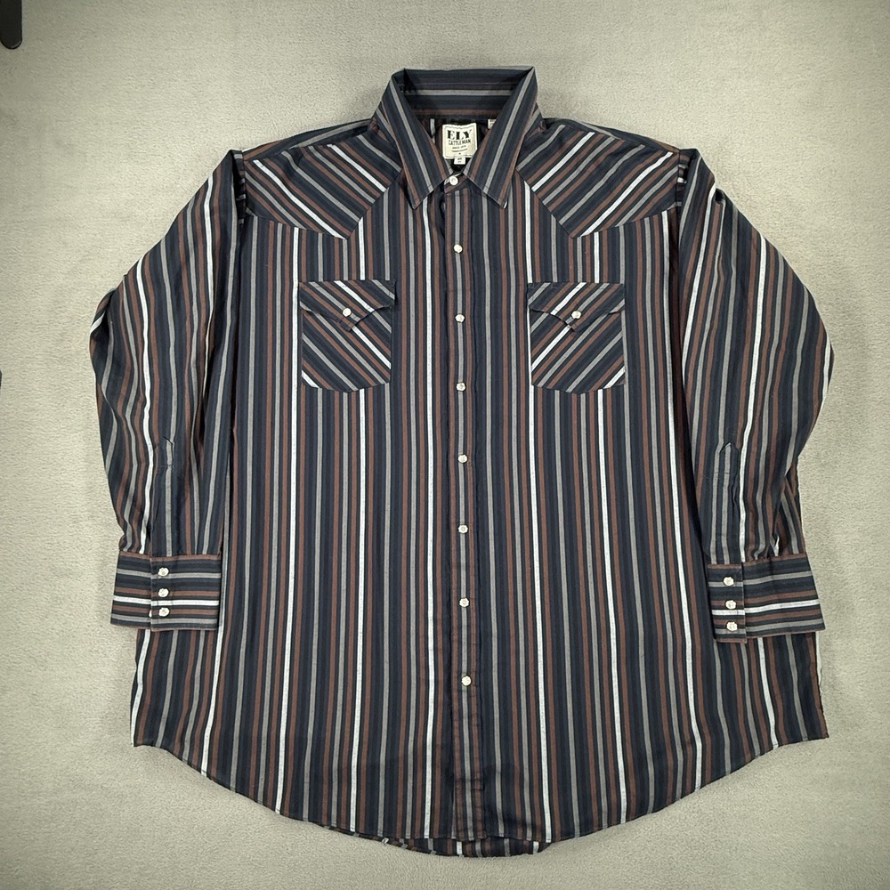 Ely Cattleman Mens‎ Big 3XL Pearl Snap Western Shirt Rodeo Ranch Cowboy Cabin - Picture 2 of 5